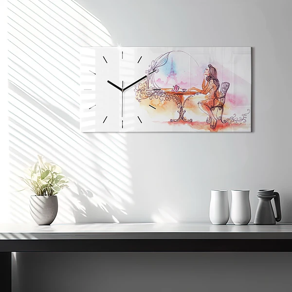 Horizontale Uhr Frau trinkt Tee