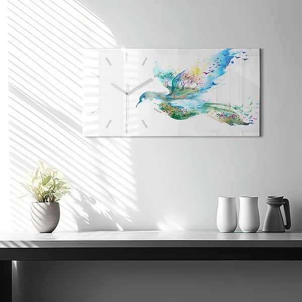 Horizontale Uhr mit motiv Vogel und Frühling Abstraktion