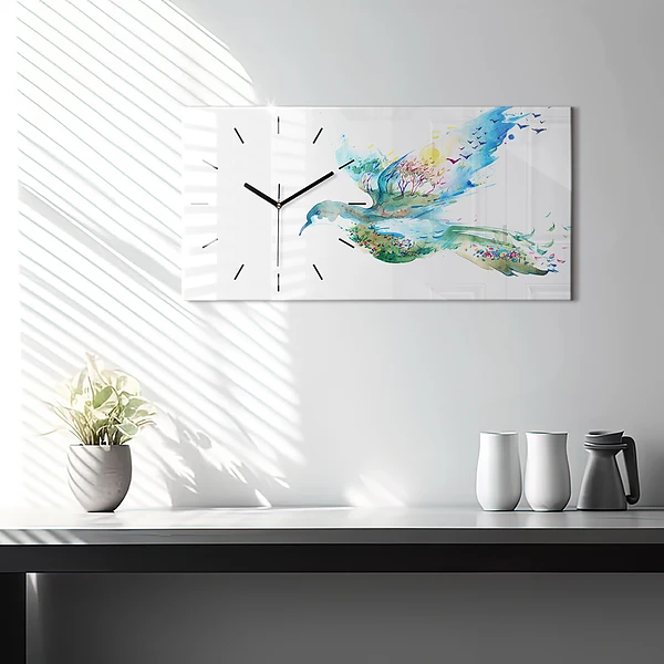Horizontale Uhr mit motiv Vogel und Frühling Abstraktion