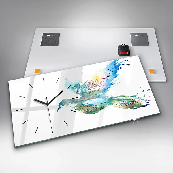 Horizontale Uhr mit motiv Vogel und Frühling Abstraktion