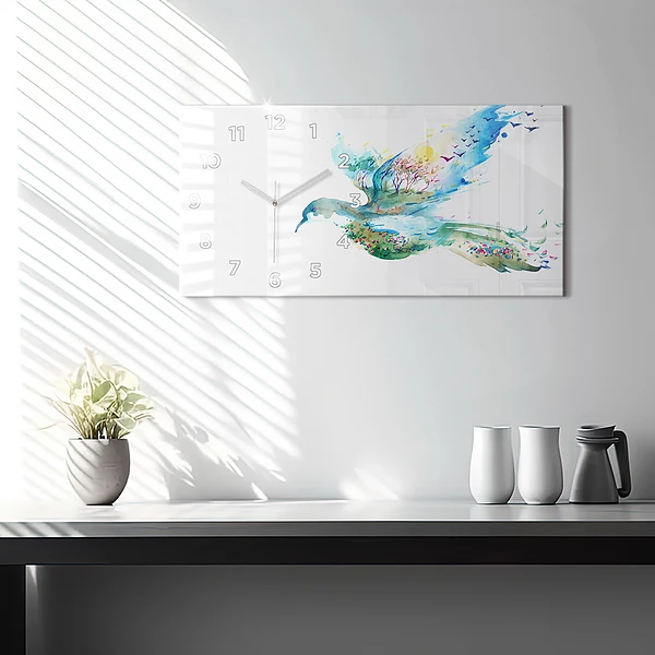 Horizontale Uhr mit motiv Vogel und Frühling Abstraktion