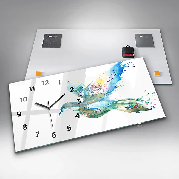 Horizontale Uhr mit motiv Vogel und Frühling Abstraktion