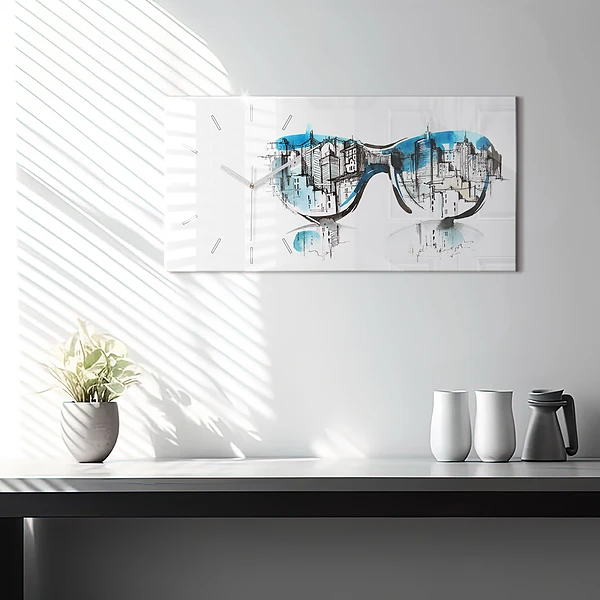 Horizontale Uhr Die Stadt im Glas
