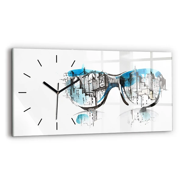 Horizontale Uhr Die Stadt im Glas