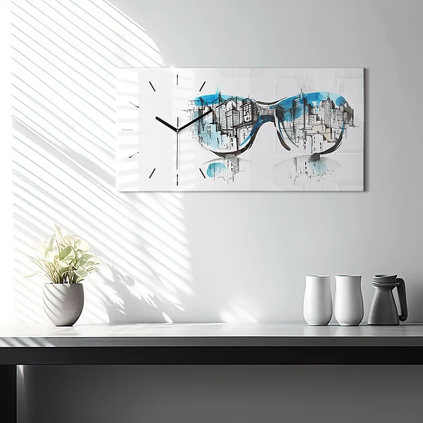 Horizontale Uhr Die Stadt im Glas