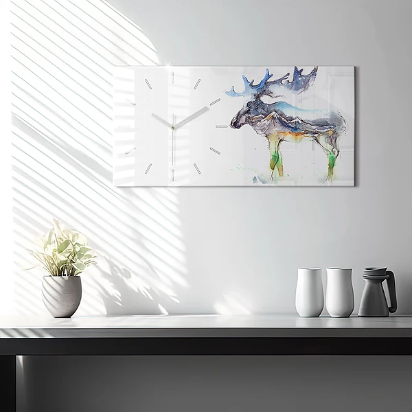 Horizontale Uhr mit motiv Elch und Berglandschaft