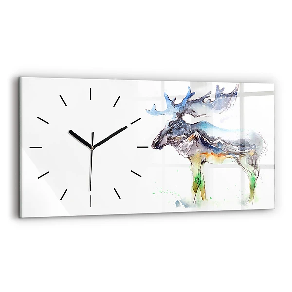 Horizontale Uhr mit motiv Elch und Berglandschaft