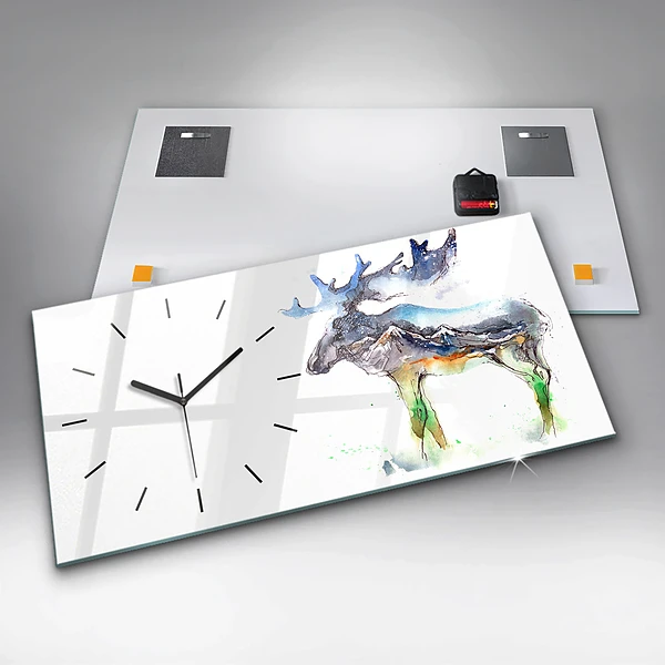 Horizontale Uhr mit motiv Elch und Berglandschaft