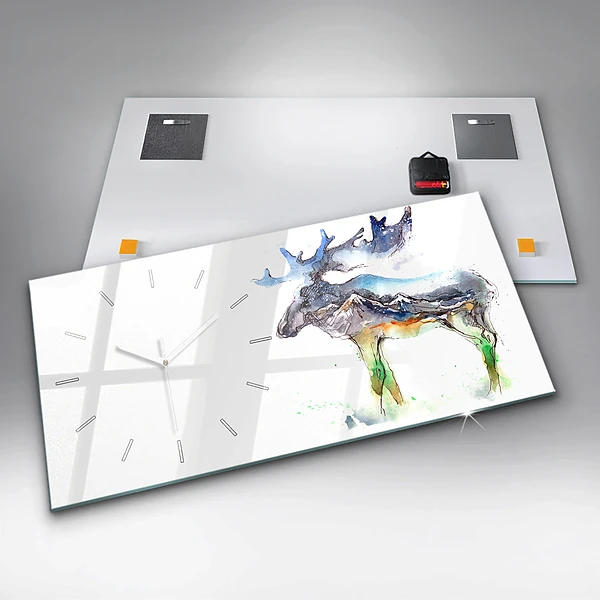 Horizontale Uhr mit motiv Elch und Berglandschaft