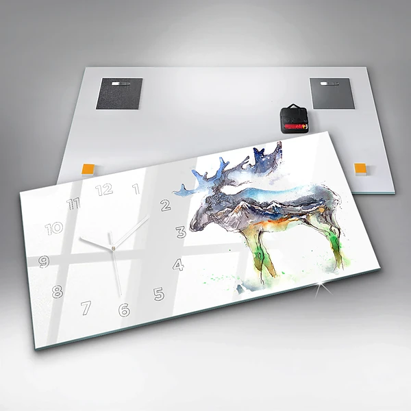 Horizontale Uhr mit motiv Elch und Berglandschaft