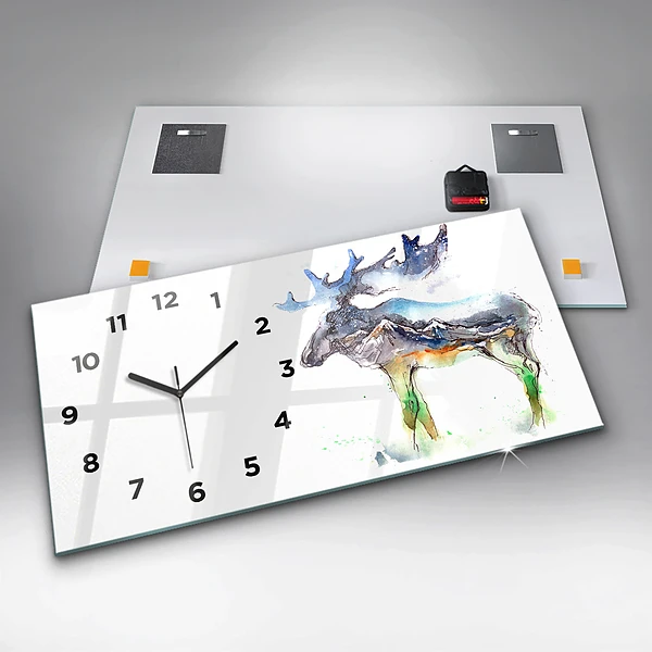Horizontale Uhr mit motiv Elch und Berglandschaft