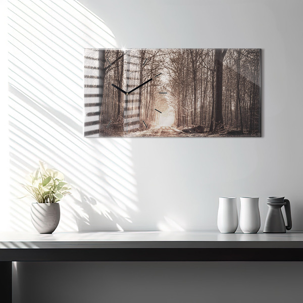 Horizontale Uhr Waldweg in Sepia