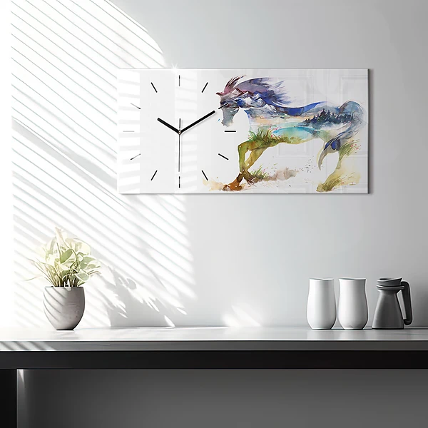 Horizontale Uhr mit motiv Bemalter Berg und Pferd
