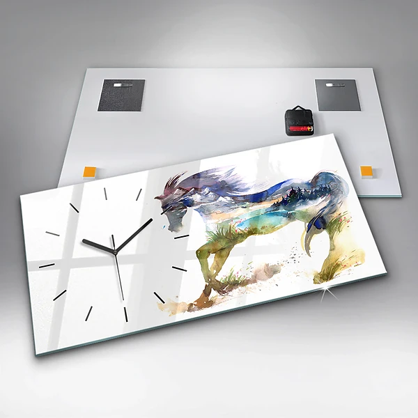 Horizontale Uhr mit motiv Bemalter Berg und Pferd