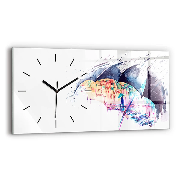 Horizontale Uhr mit motiv Regenschirm und Stadt