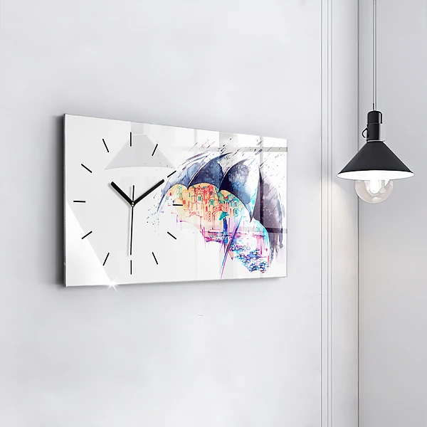 Horizontale Uhr mit motiv Regenschirm und Stadt