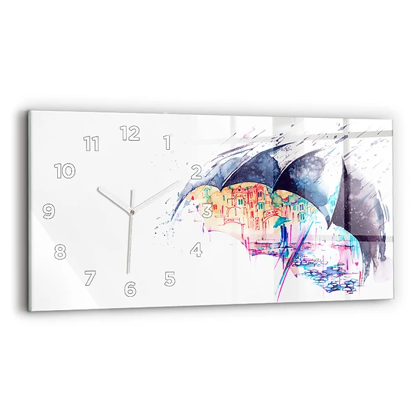 Horizontale Uhr mit motiv Regenschirm und Stadt