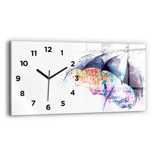 Horizontale Uhr mit motiv Regenschirm und Stadt