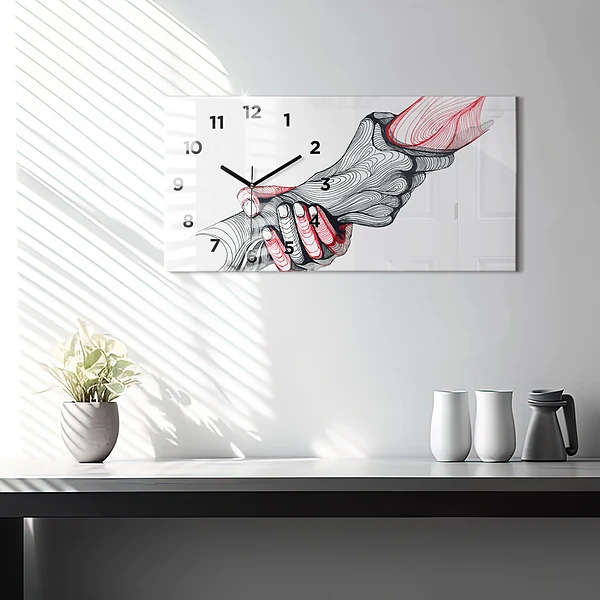 Horizontale Uhr mit motiv Händchenhalten