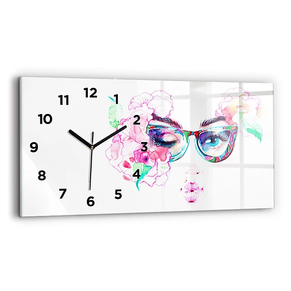 Horizontale Uhr Gesicht einer Frau mit Brille