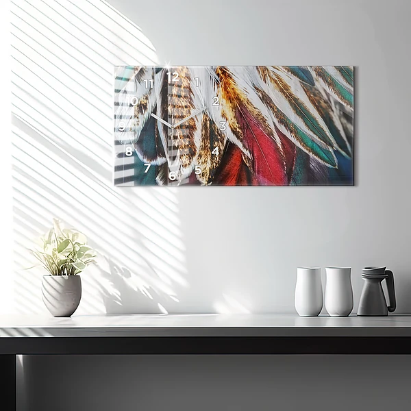 Horizontale Uhr mit motiv Hellbraune Federn eines Vogels