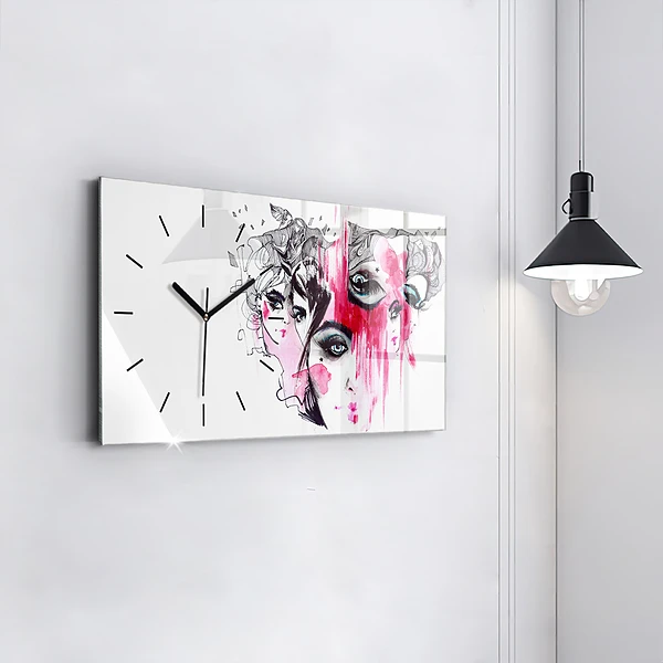 Horizontale Uhr mit motiv Viele Gesichter Abstrakt