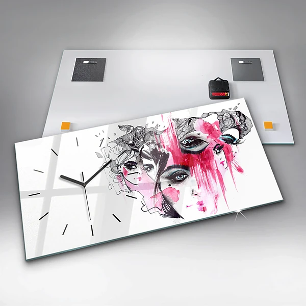 Horizontale Uhr mit motiv Viele Gesichter Abstrakt