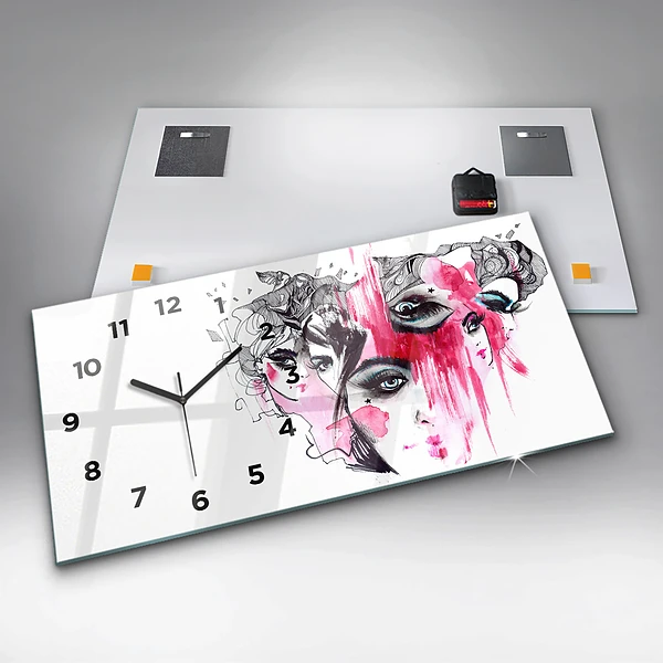 Horizontale Uhr mit motiv Viele Gesichter Abstrakt