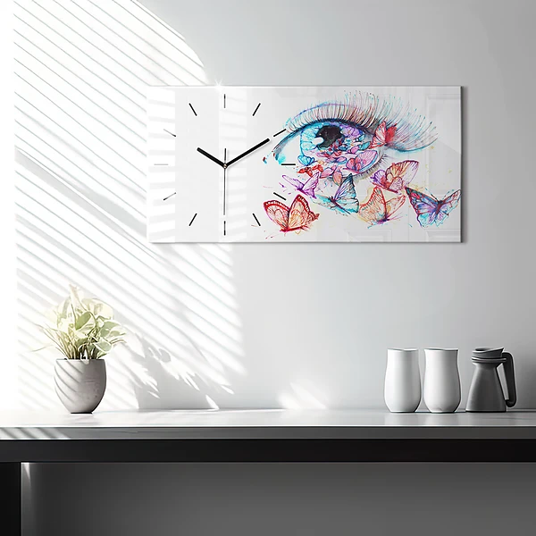 Horizontale Uhr Farbige Augen Schmetterlinge