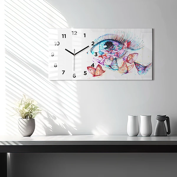 Horizontale Uhr Farbige Augen Schmetterlinge