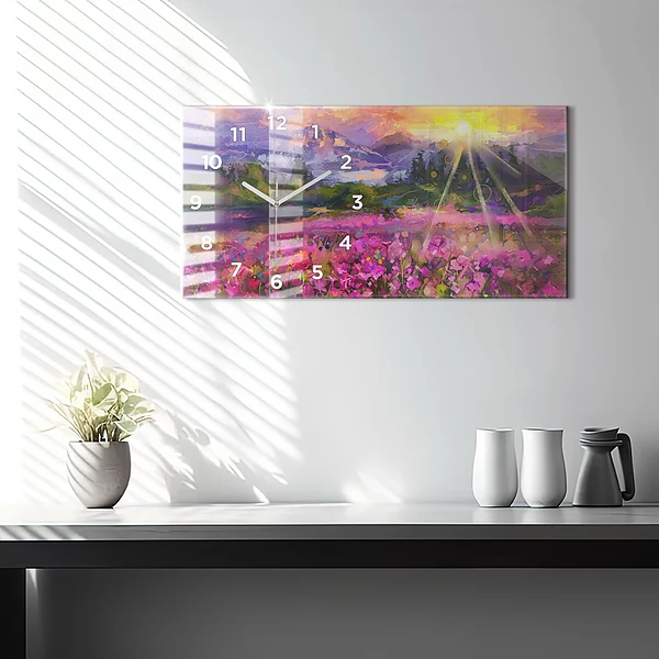 Horizontale Uhr mit motiv Landschaft aus Natur und Blumen