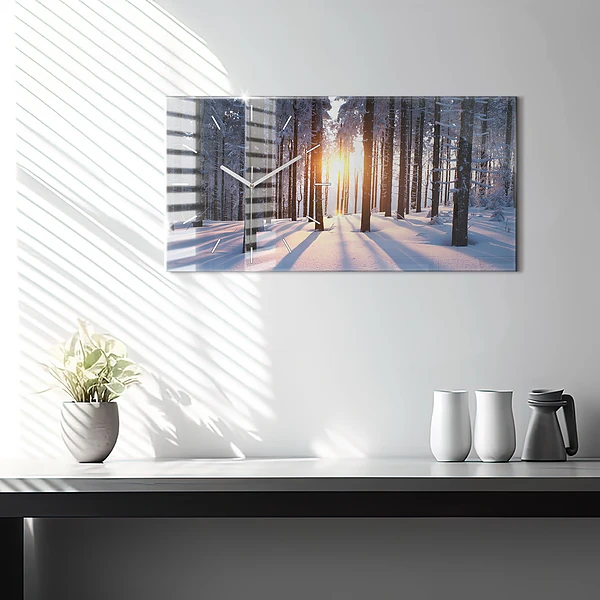 Horizontale Uhr mit motiv Sonnenuntergang Wald