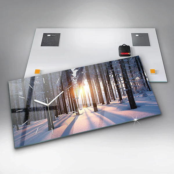 Horizontale Uhr mit motiv Sonnenuntergang Wald