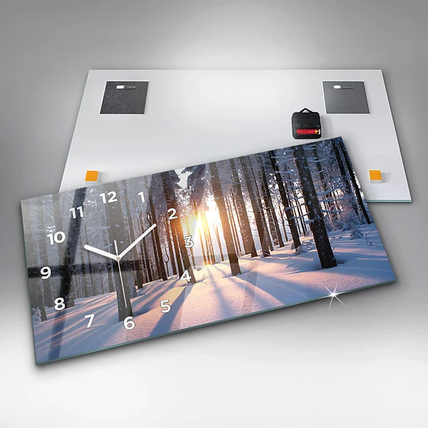 Horizontale Uhr mit motiv Sonnenuntergang Wald