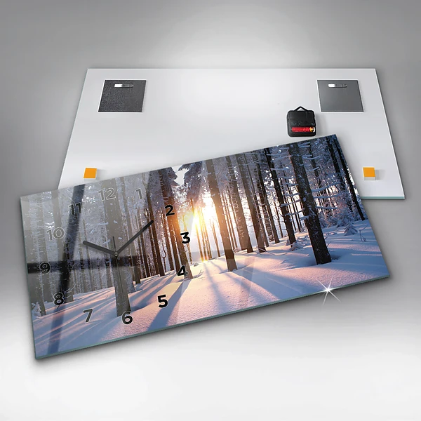 Horizontale Uhr mit motiv Sonnenuntergang Wald