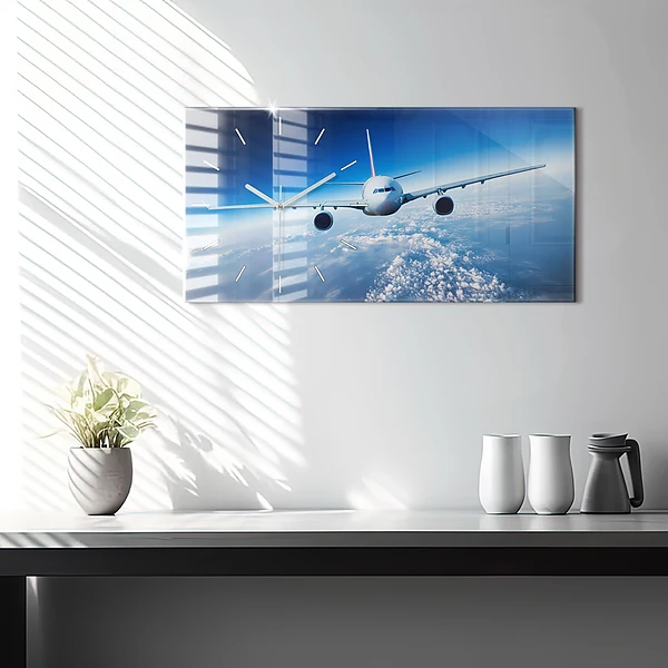 Horizontale Uhr mit motiv Flugzeug Wolken