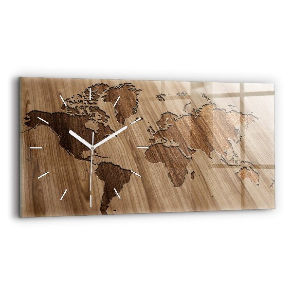 Horizontale Uhr Weltkarte auf Holz