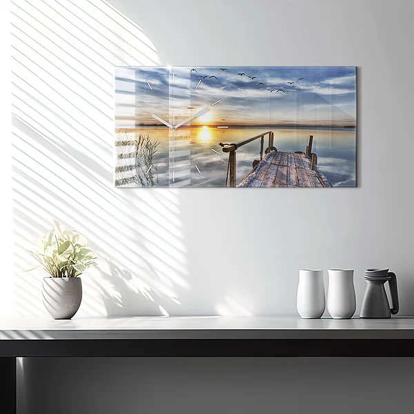 Horizontale Uhr mit motiv Sonnenuntergang See