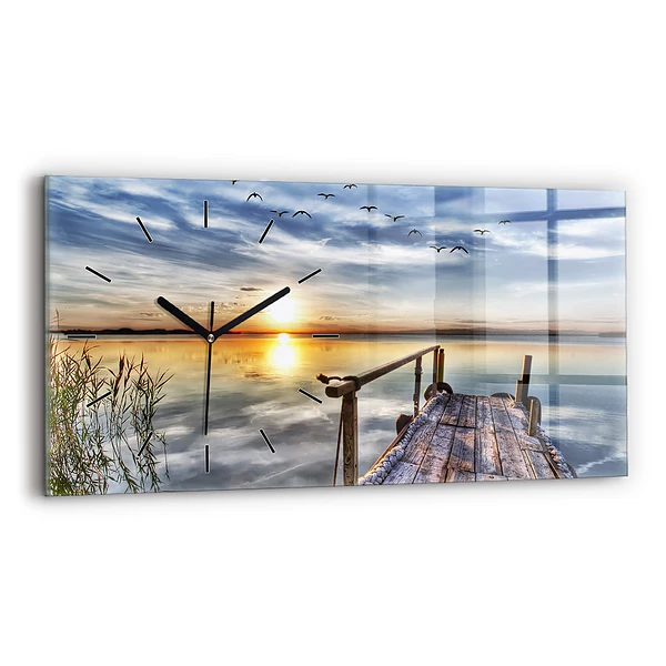 Horizontale Uhr mit motiv Sonnenuntergang See