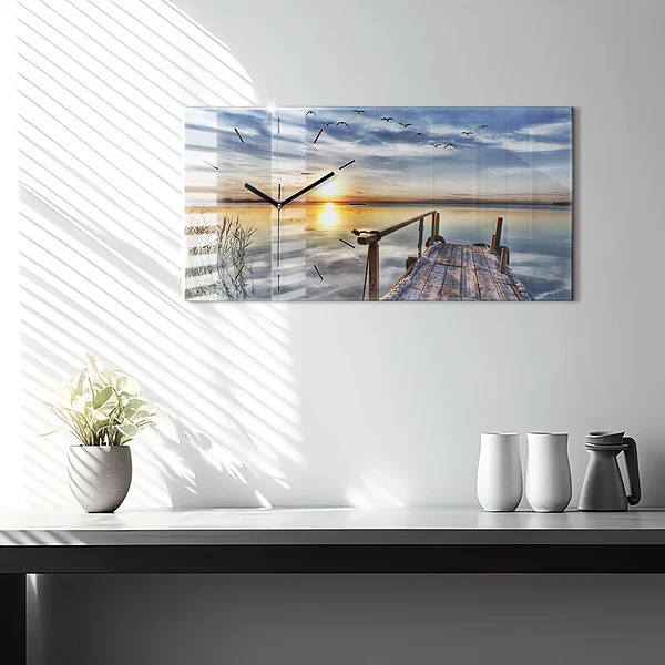 Horizontale Uhr mit motiv Sonnenuntergang See