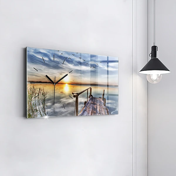 Horizontale Uhr mit motiv Sonnenuntergang See