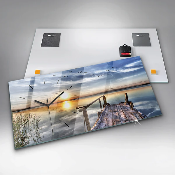 Horizontale Uhr mit motiv Sonnenuntergang See