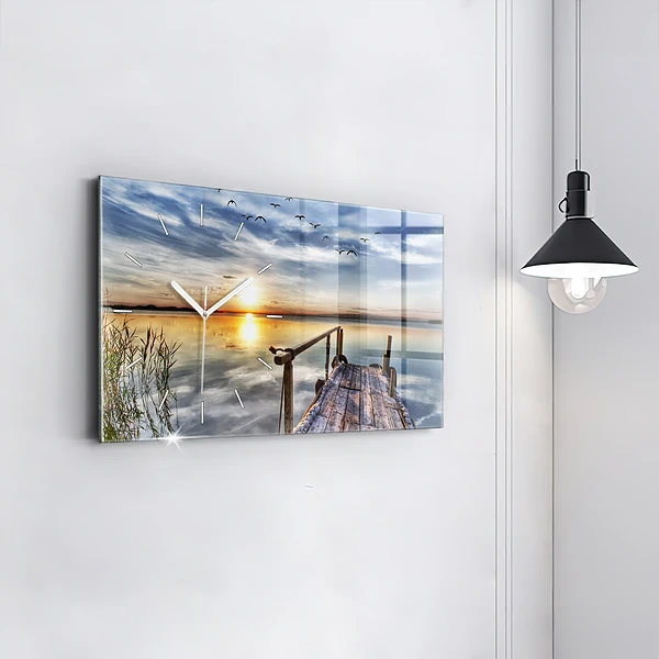 Horizontale Uhr mit motiv Sonnenuntergang See
