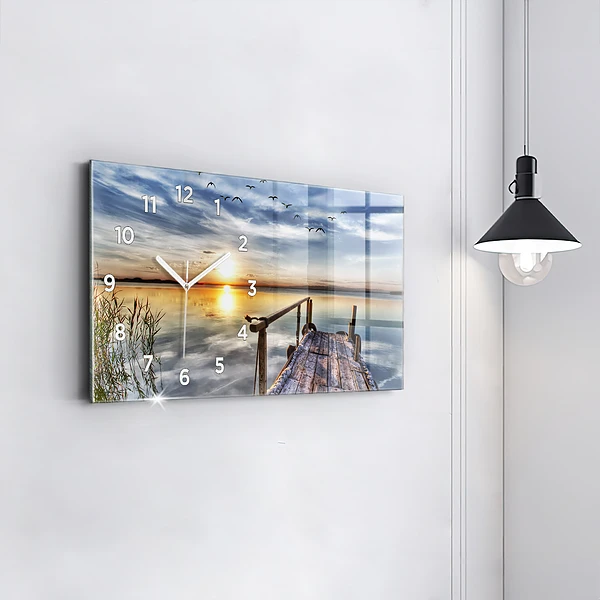 Horizontale Uhr mit motiv Sonnenuntergang See
