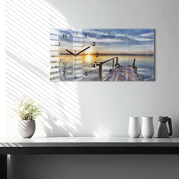 Horizontale Uhr mit motiv Sonnenuntergang See