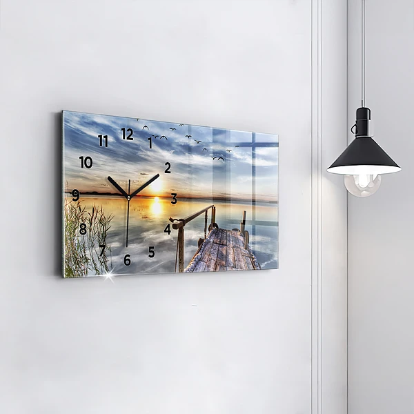 Horizontale Uhr mit motiv Sonnenuntergang See