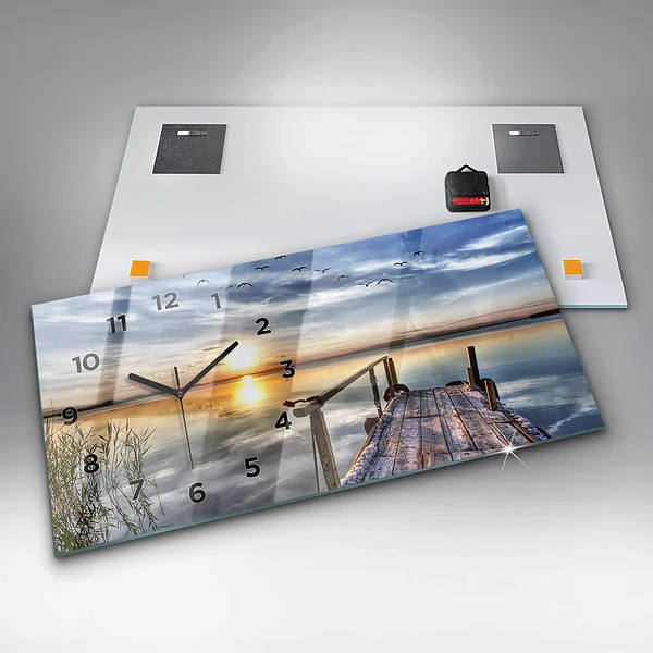Horizontale Uhr mit motiv Sonnenuntergang See