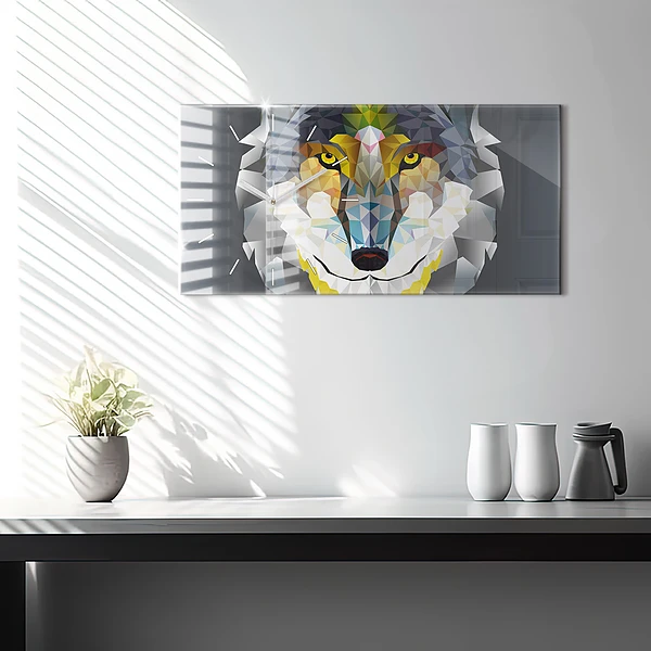 Horizontale Uhr mit motiv Wolfskopf