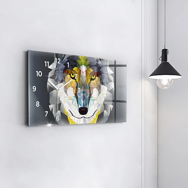 Horizontale Uhr mit motiv Wolfskopf