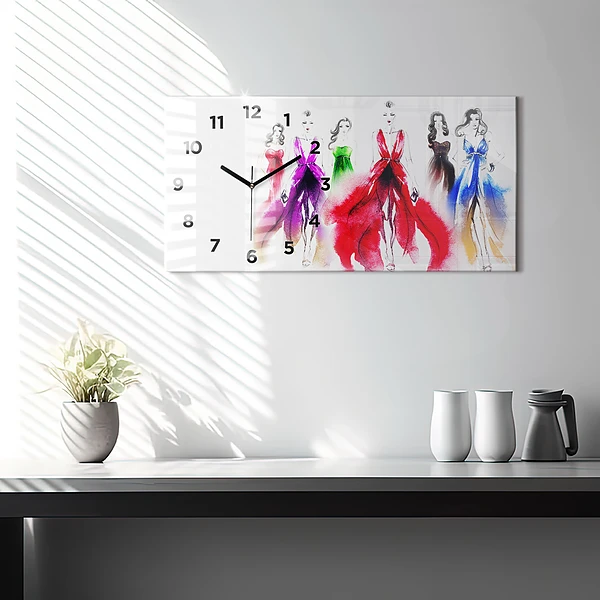 Horizontale Uhr Frauen in bunten Kleidern